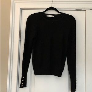 Zara Black Turtleneck-Size XL - pearl cuffs- NWT